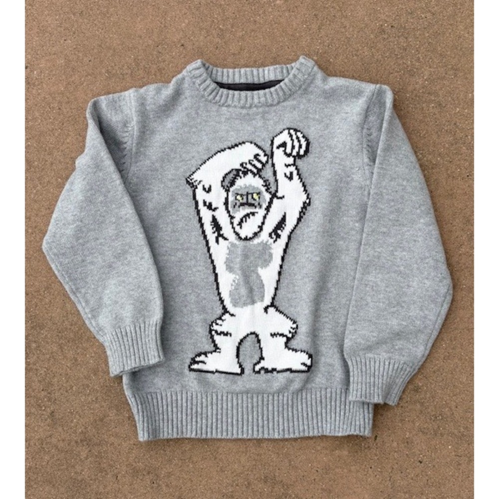 Gymboree Boys Sweater Small (5-6) Gray Monster Knit Pullover Crewneck Kids